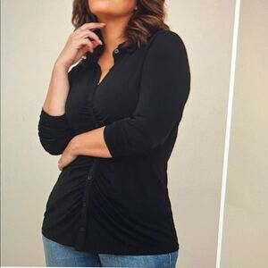 New! Torrid Studio Knit Shirred Front Button-Front Shirt Black Size 4X NWT